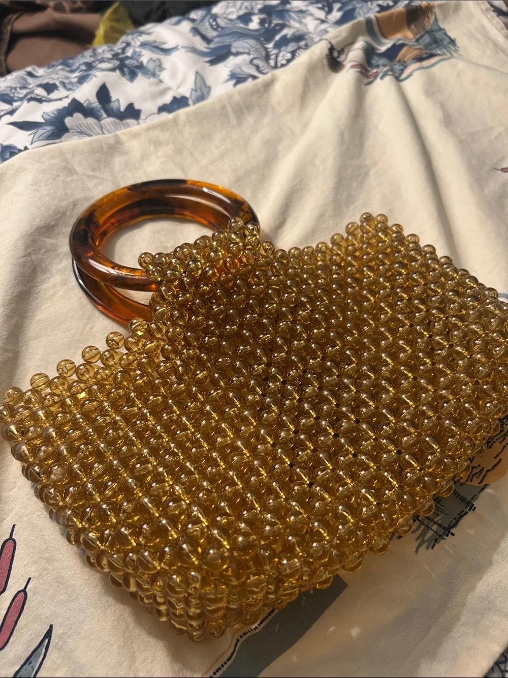 Source Unknown Amber Beaded Shoulder Bag with Tortoiseshell Handle